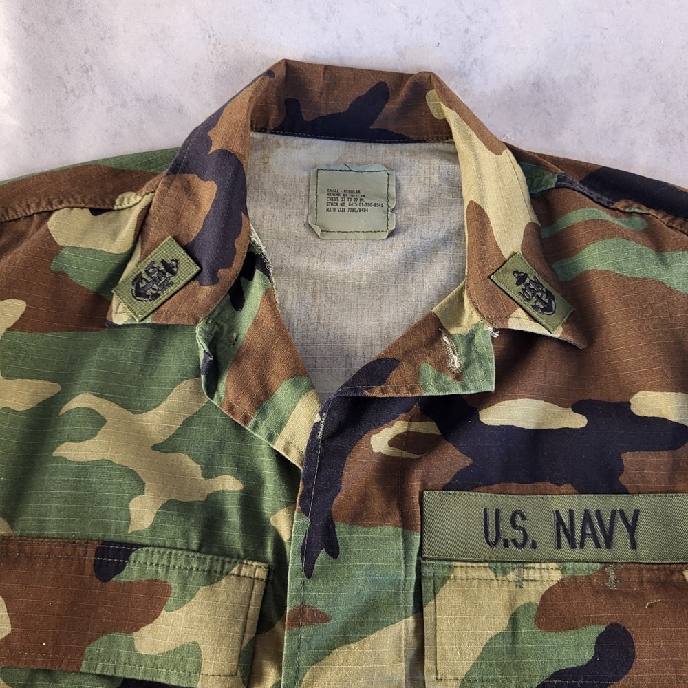 US Military Navy Woodland Camo Jacket Shirt Small Regular